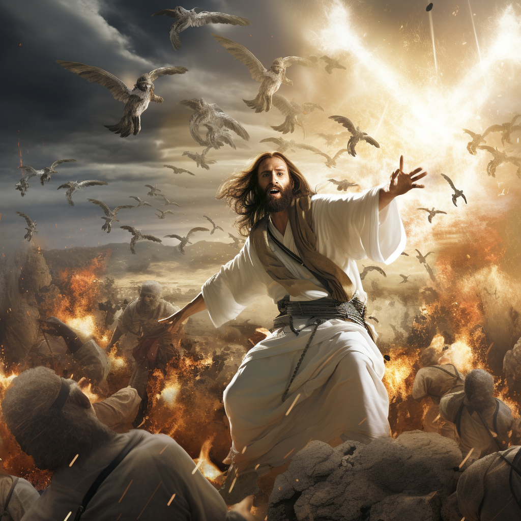 Jesus defeating Osama Bin Laden triumphantly