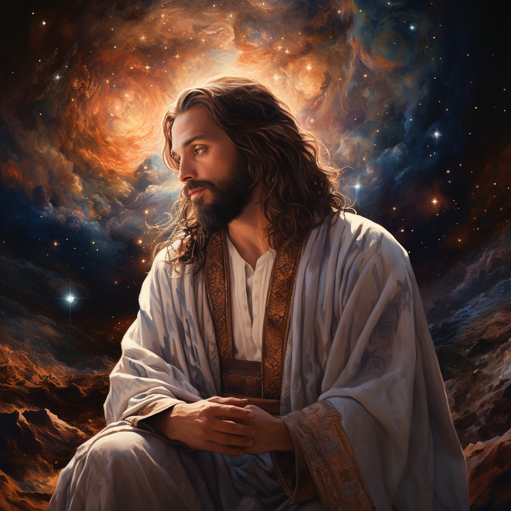 Jesus in White Robe Viewing Earth