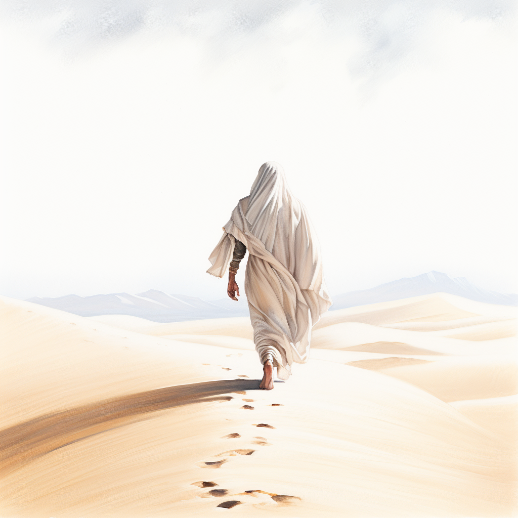 Jesus walking on sand dunes