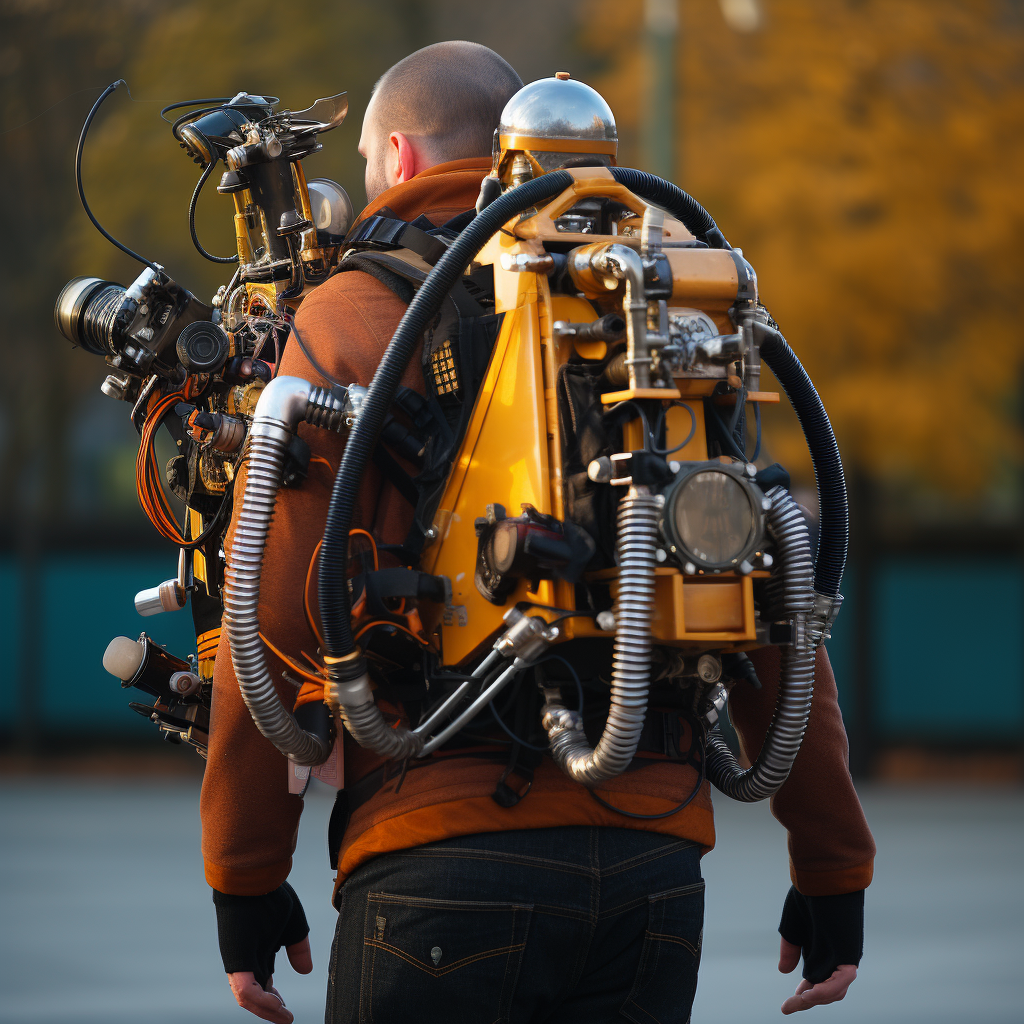 Man wearing jetpack on his back