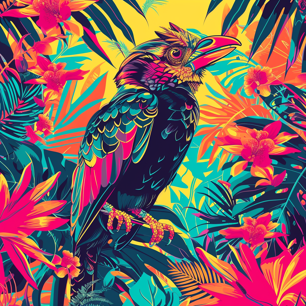 Colorful bird in tropical flora