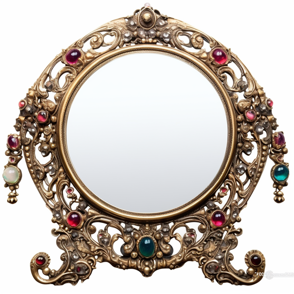 Antique jeweled women's round mirror