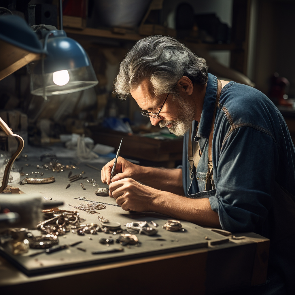 Expert jeweler repairing silver necklace