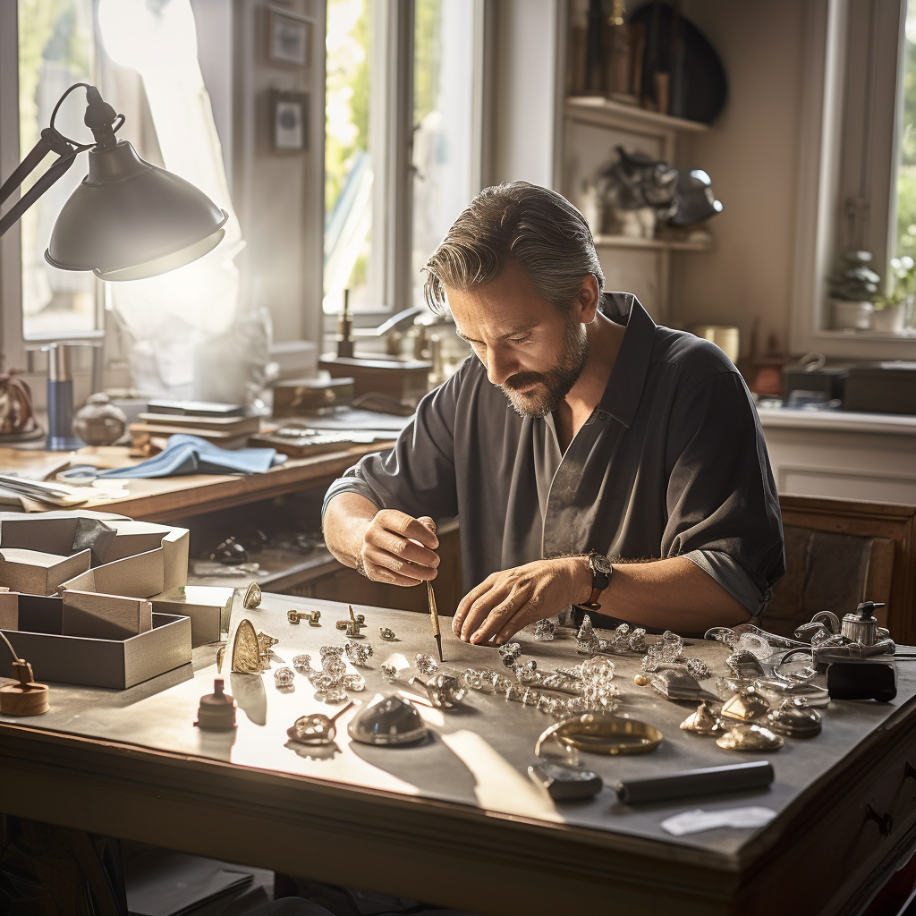 Jeweler repairing silver necklace professionally