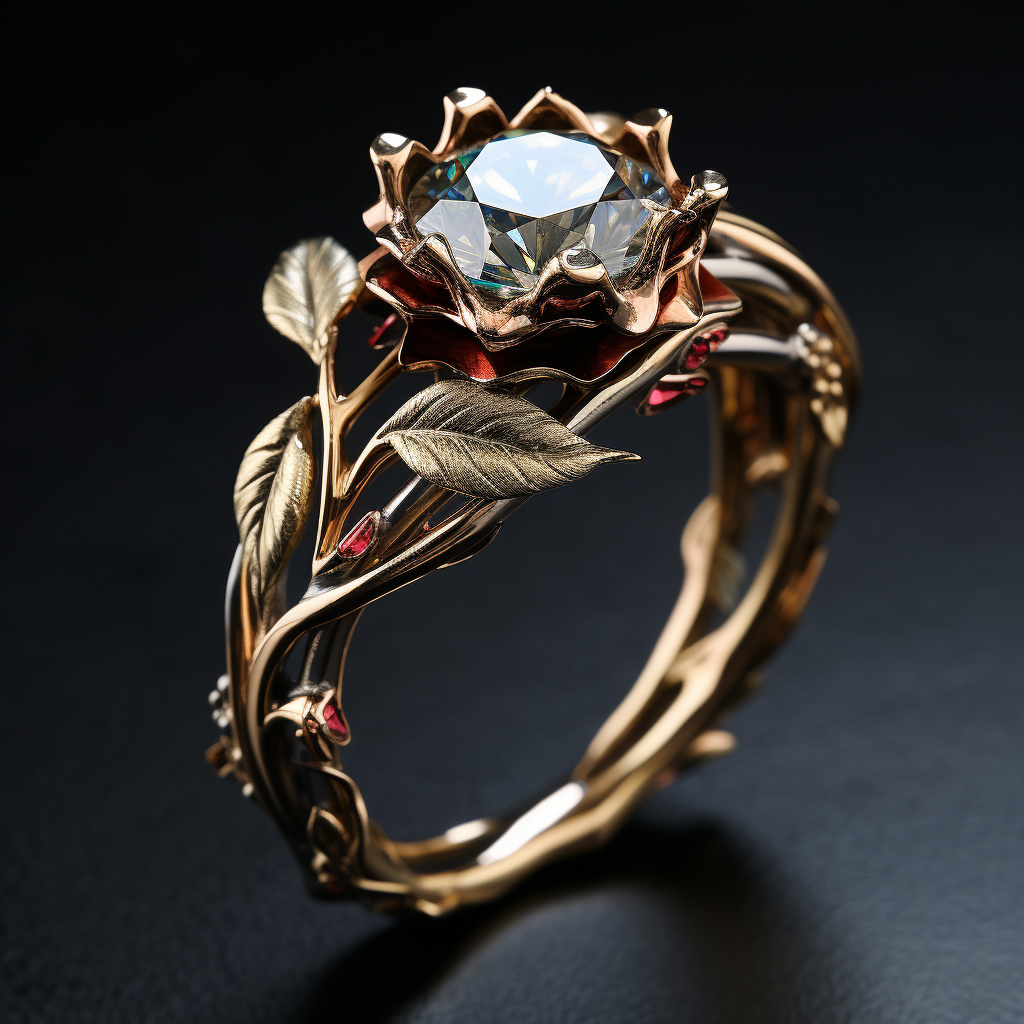 Elegant rose ring with jewelry details