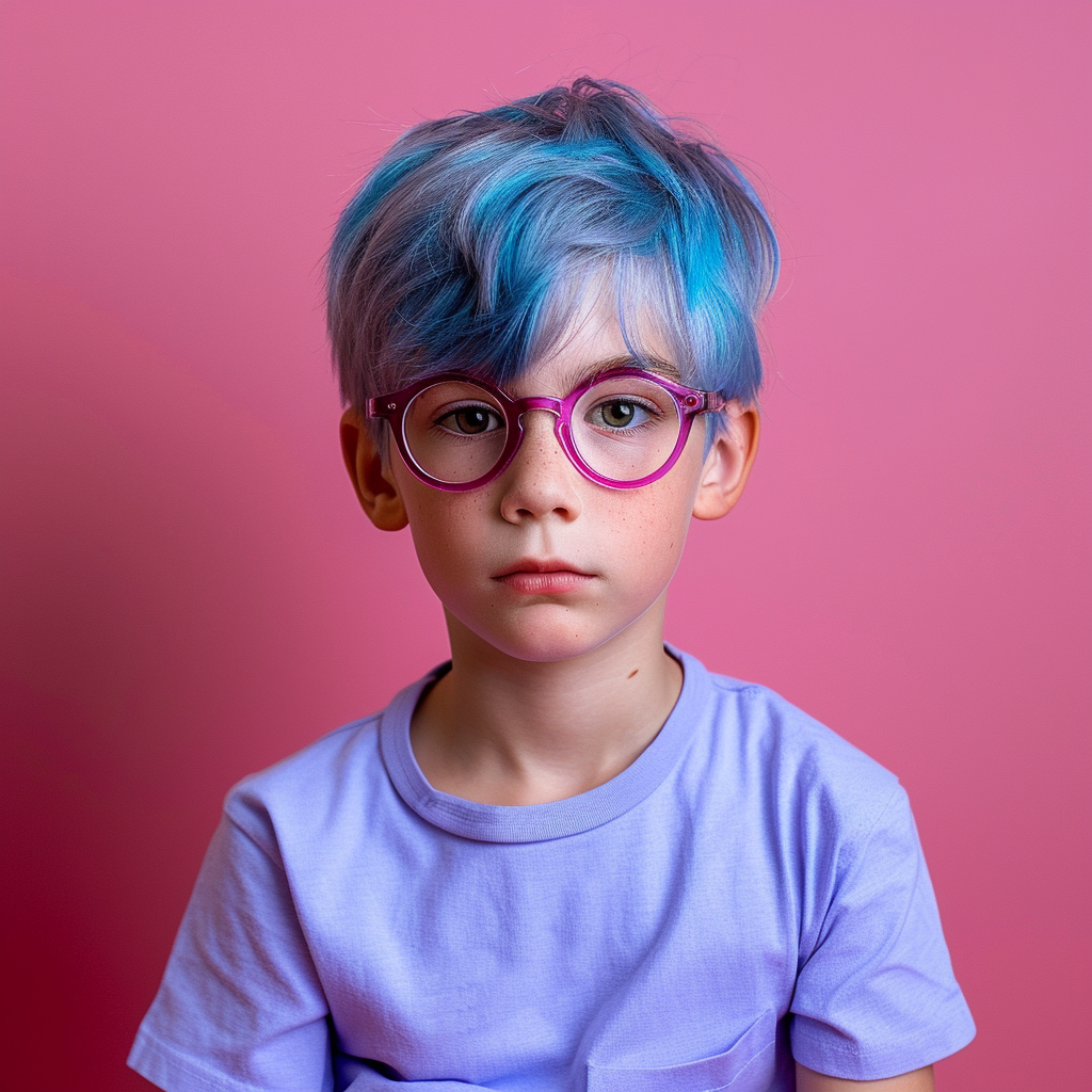 Jewish boy with blue hair and funny glasses