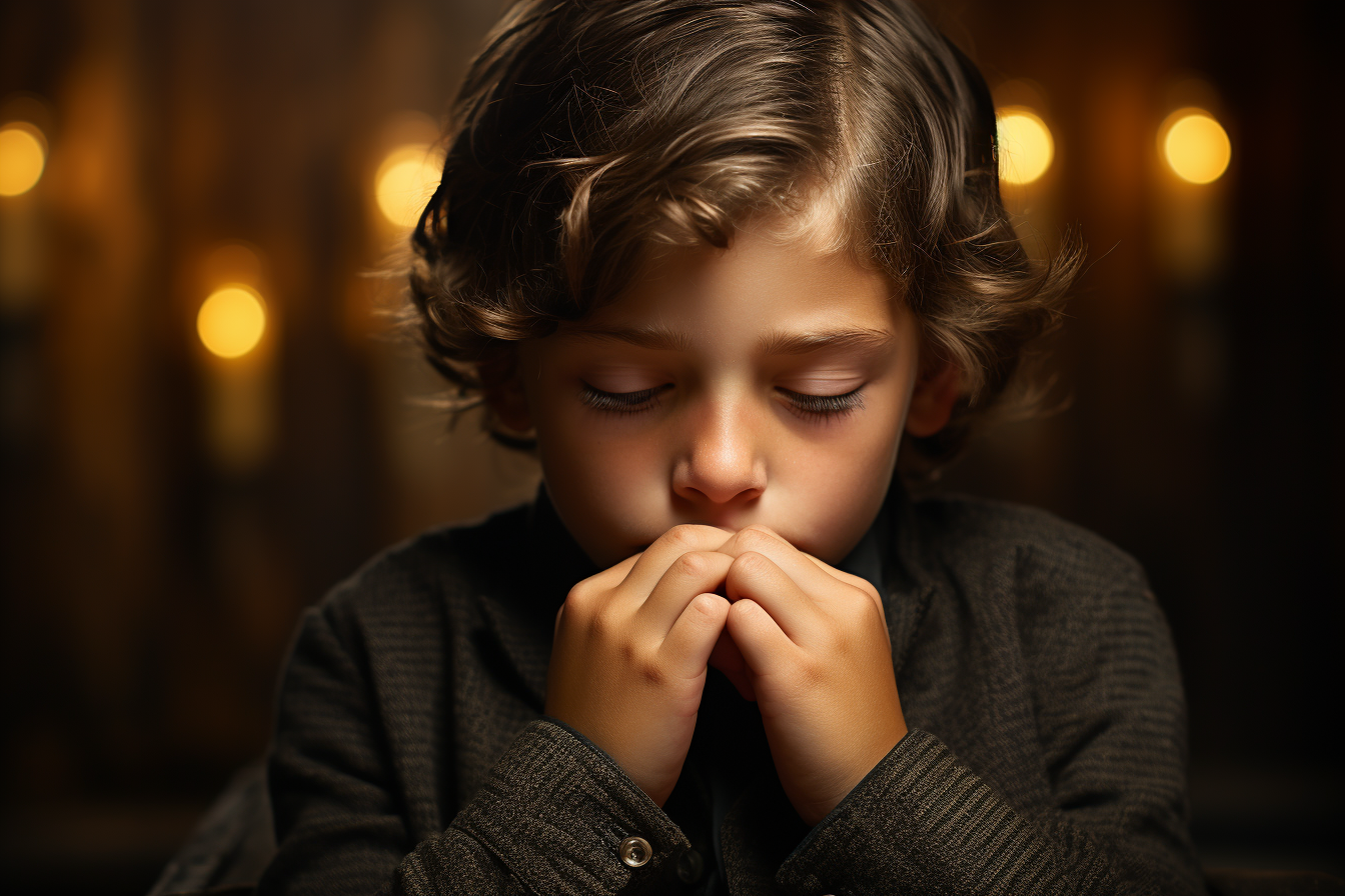 Young Jewish boy covering his eyes