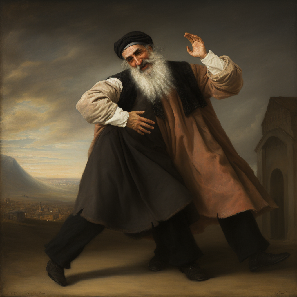 Jewish rabbi and Muslim cleric dancing affectionately