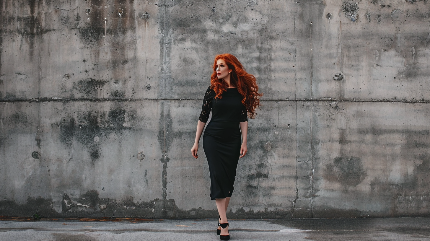 Elegant Jewish woman in black dress and heels