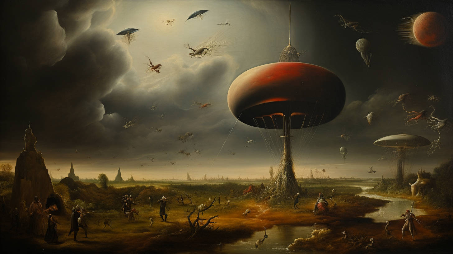 Oil painting of an epic alien battle