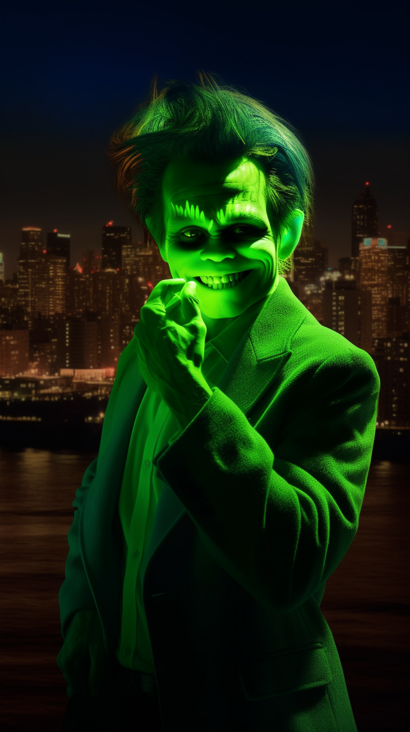 Baby Jim Carrey wearing green mask