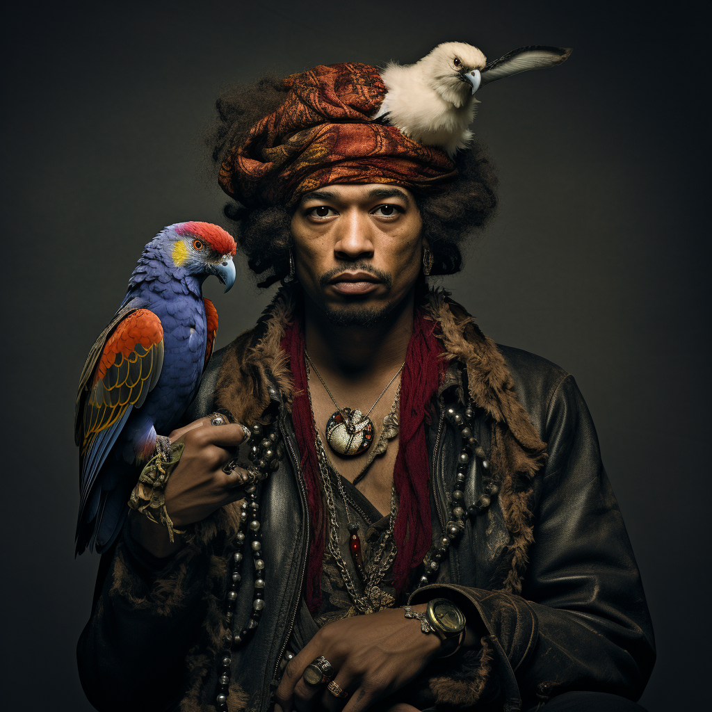 Jimi Hendrix with Bandana and Owl