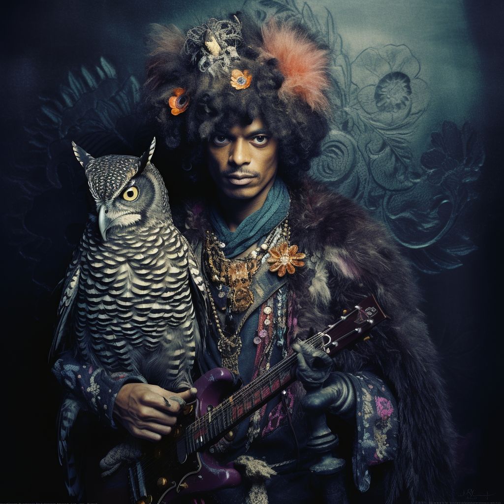 Jimi Hendrix with Bandana and Owl