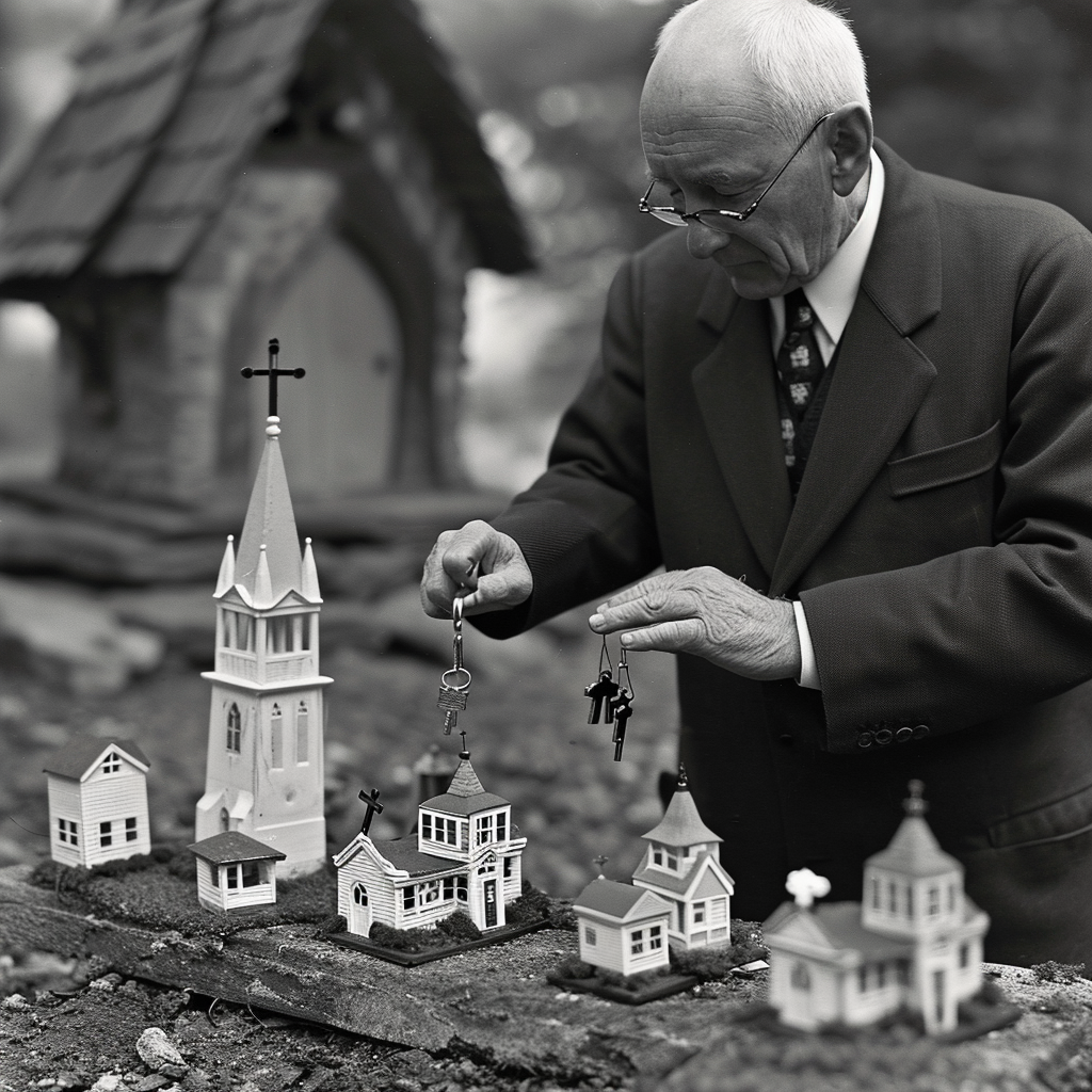 Jimmy Donaldson handing keys to miniature churches with midgets