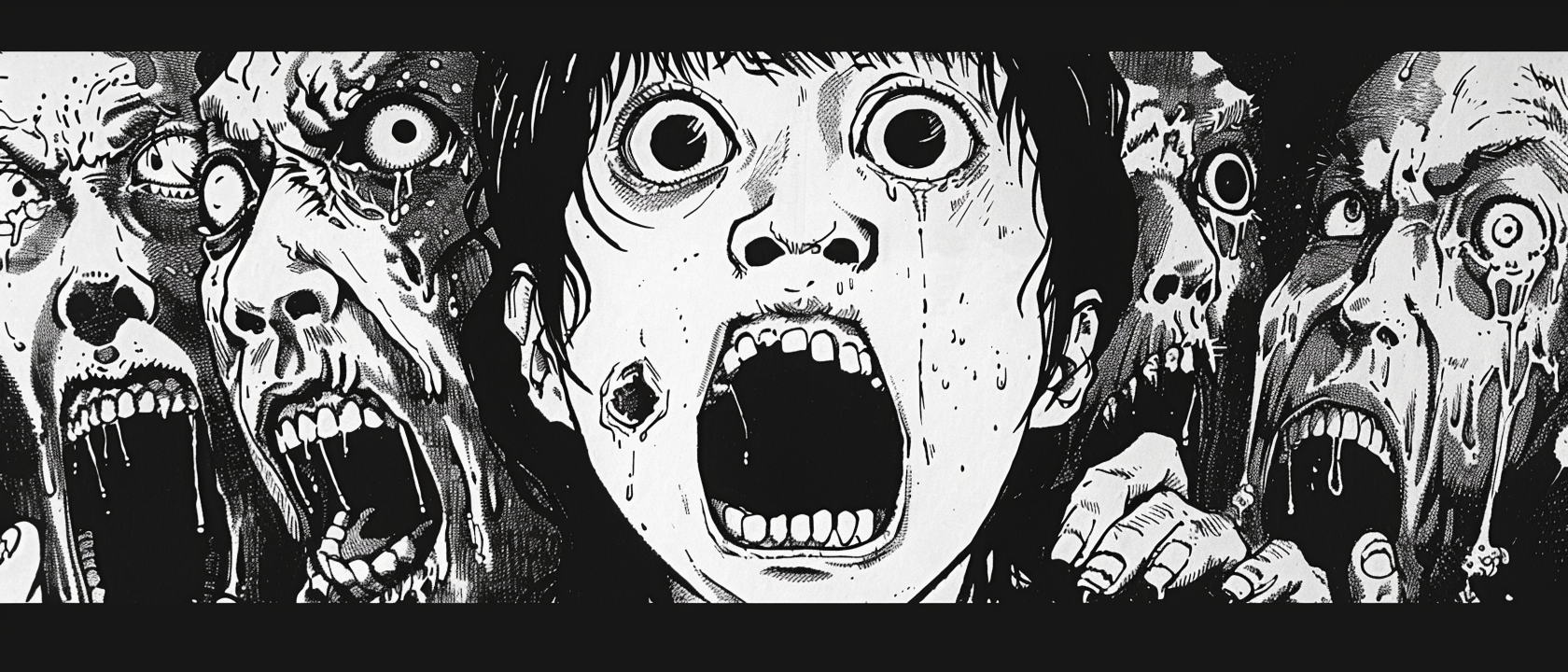 Scared faces in Jinju Ito manga