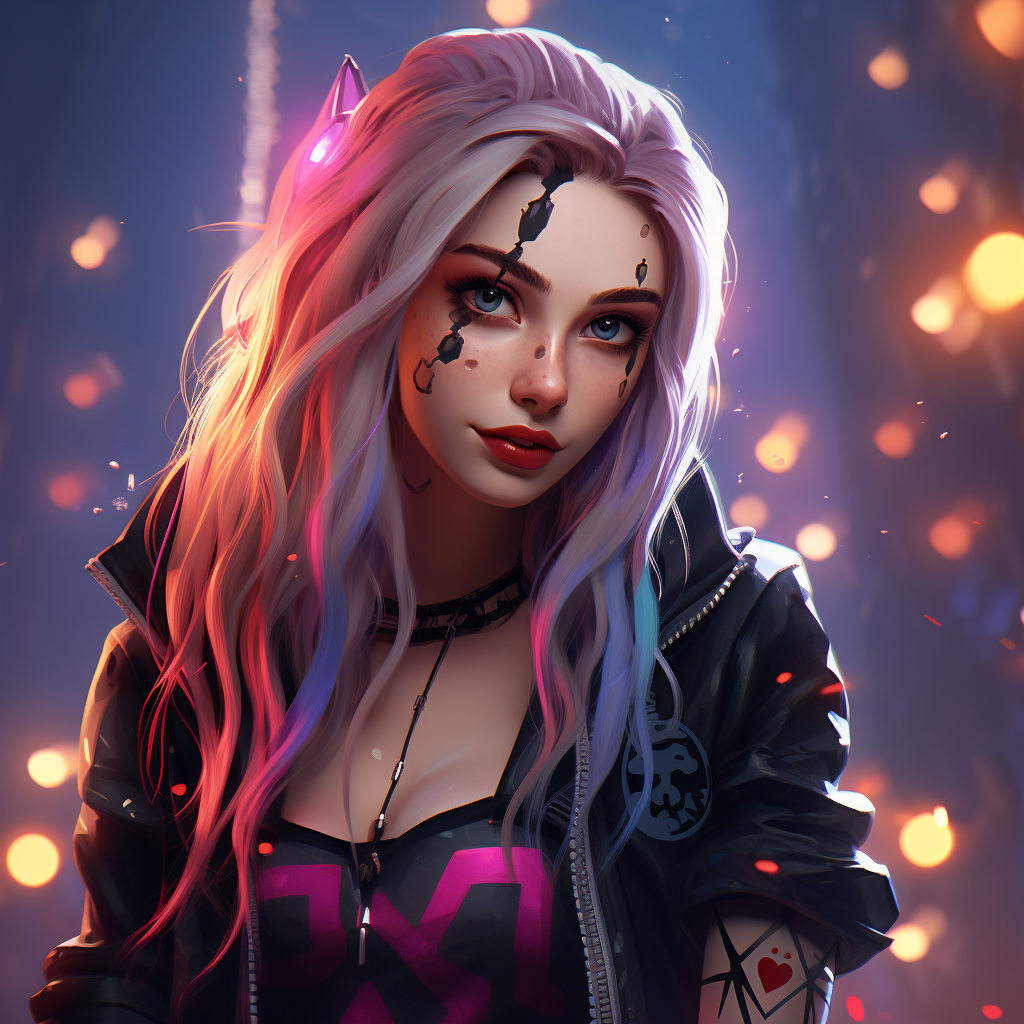 Vibrant image of Jinx with Harley Quinn vibes