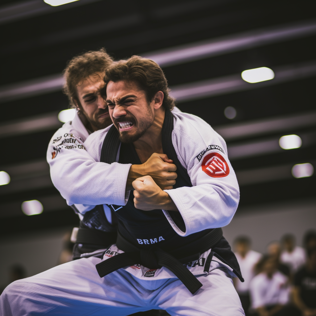 Jiu Jitsu competitors executing Bow & Arrow Choke