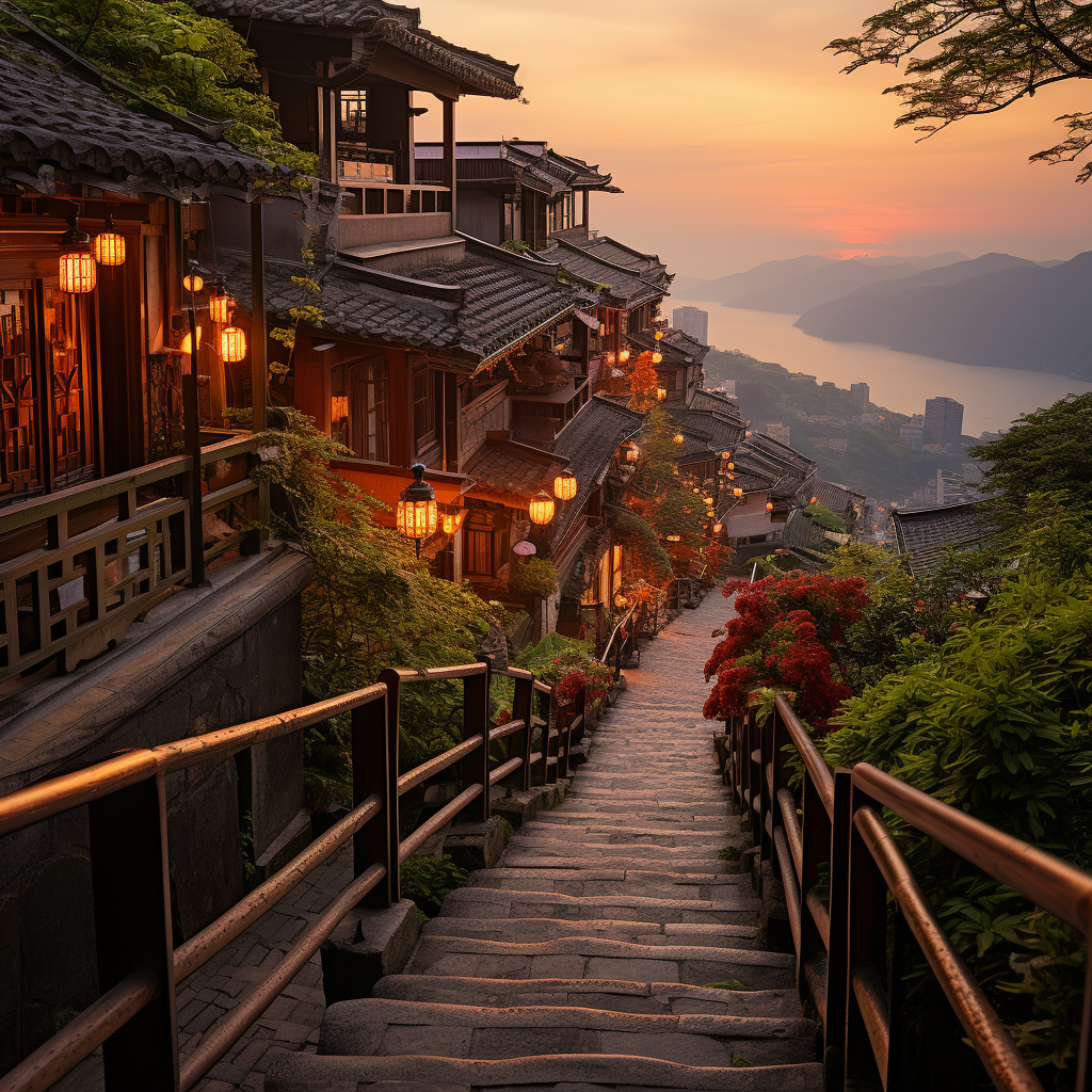 Beautiful sunset over Jiufen Old Street