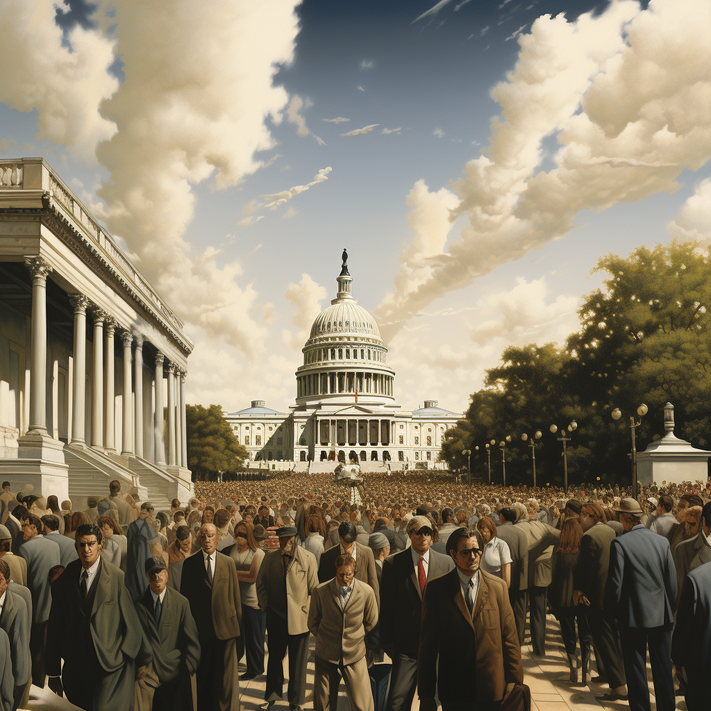 Crowd of jobless Washington bureaucrats near the Capitol