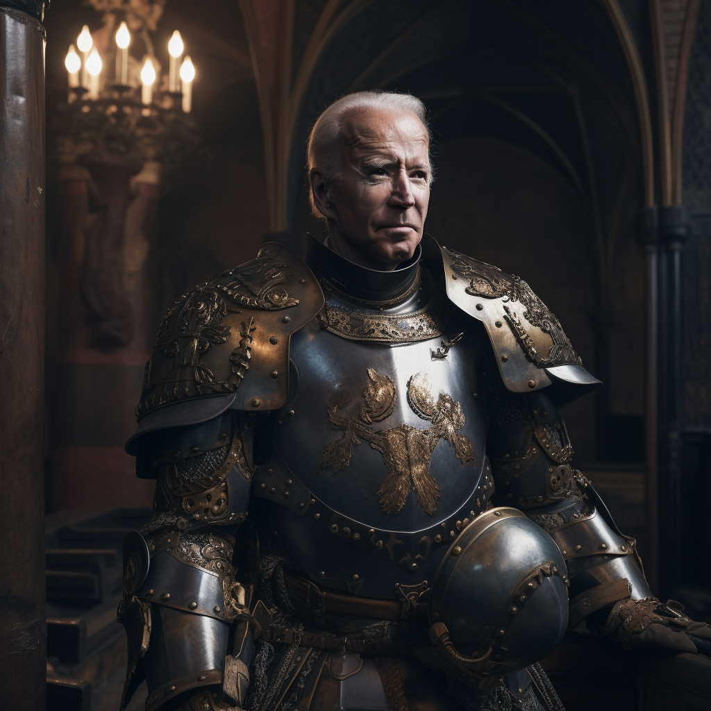 Joe Biden in Armor Inside Dim Church