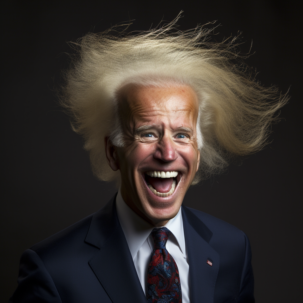 Joe Biden with crazy hair and overgrown teeth