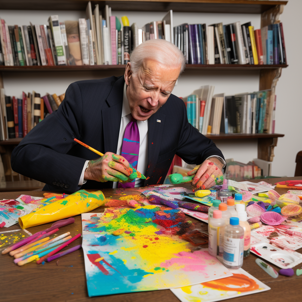 Joe Biden enjoying colorful crayons