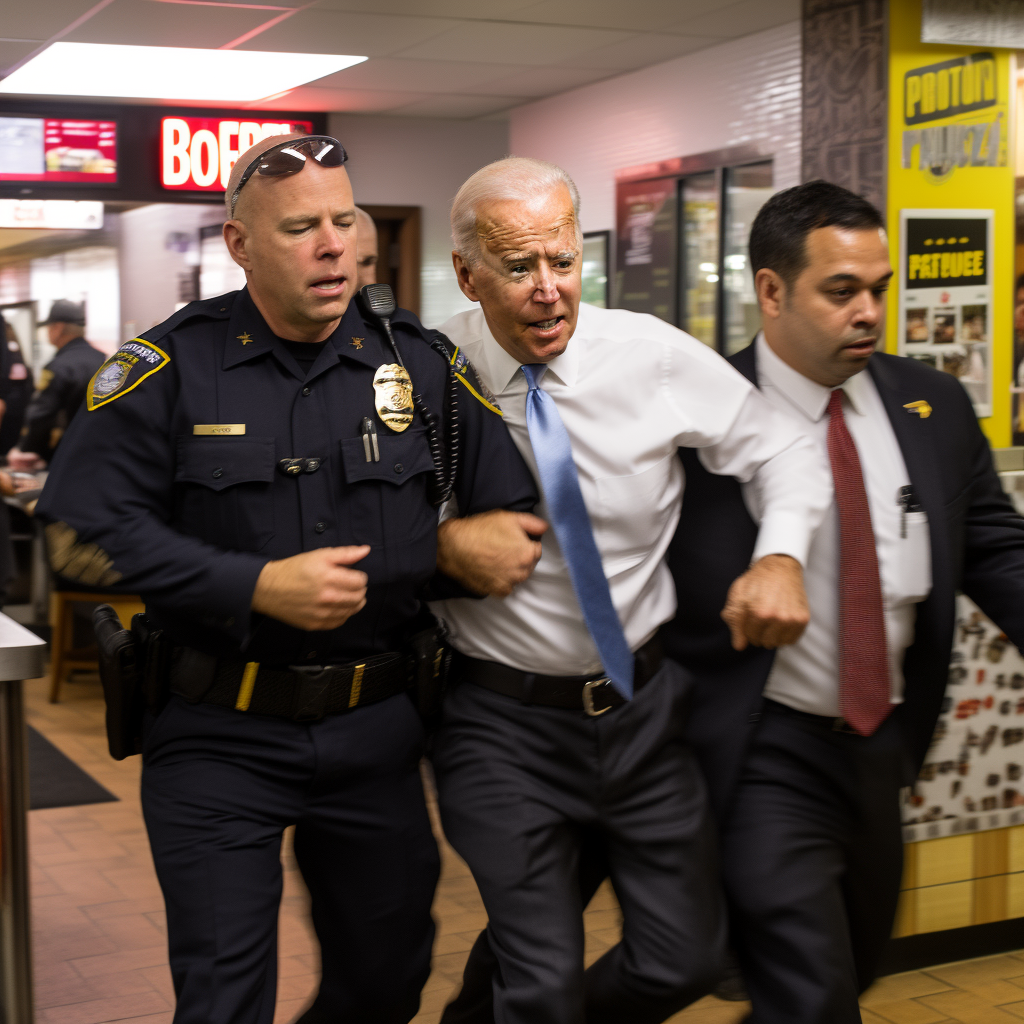 Joe Biden being escorted by police after fight