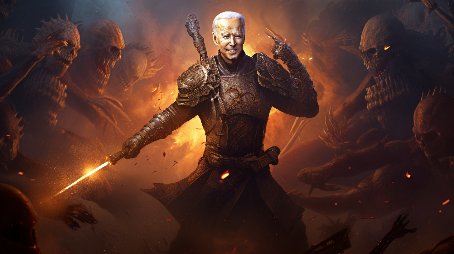 Joe Biden fantasy warrior in 70s dark fantasy style