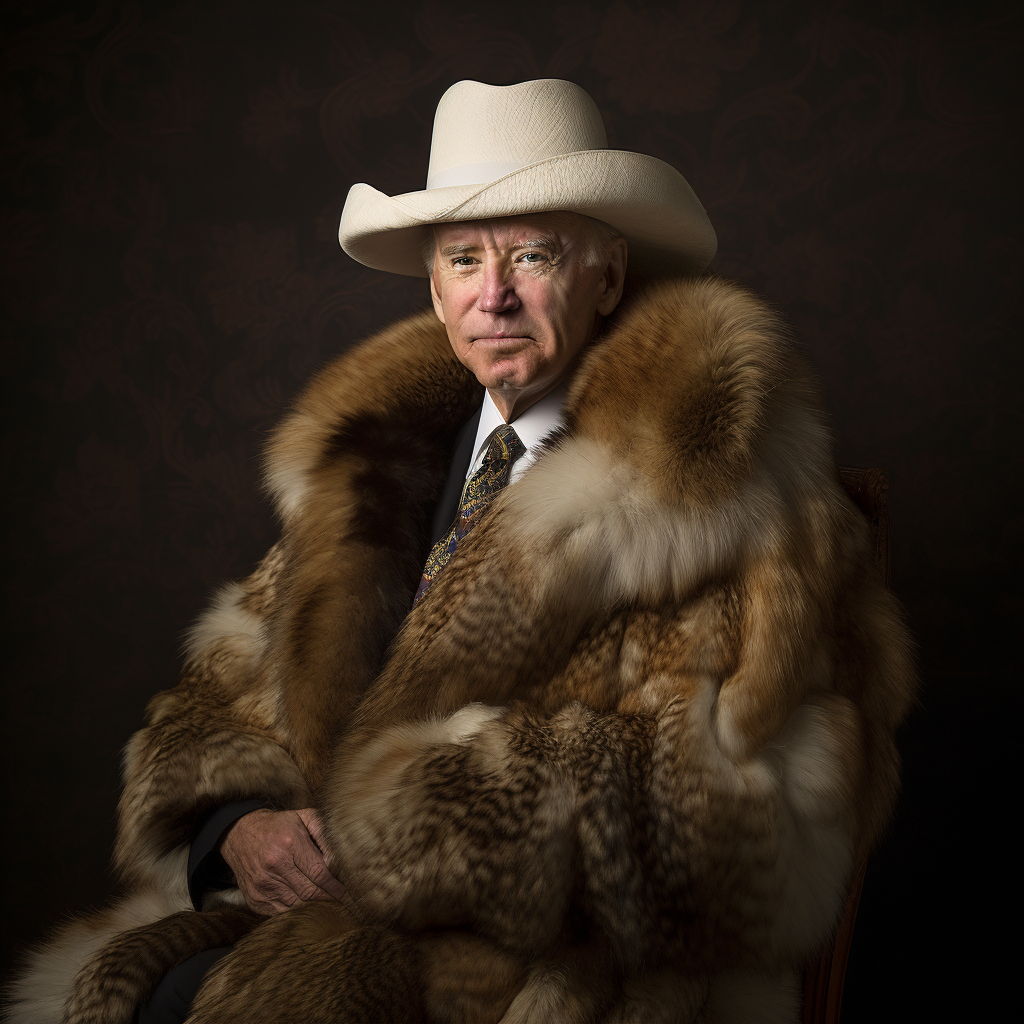 Joe Biden rocking a pimp look with hat and fur coat