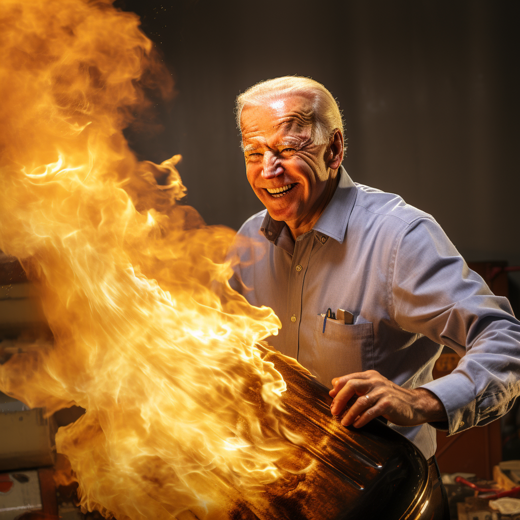 Joe Biden pouring gasoline on oil fire