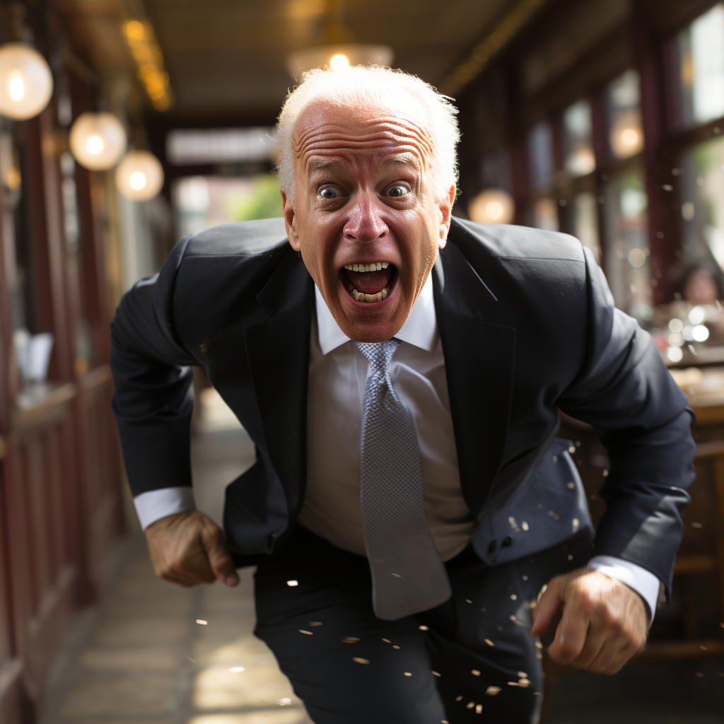 Joe Biden chasing camera energetically