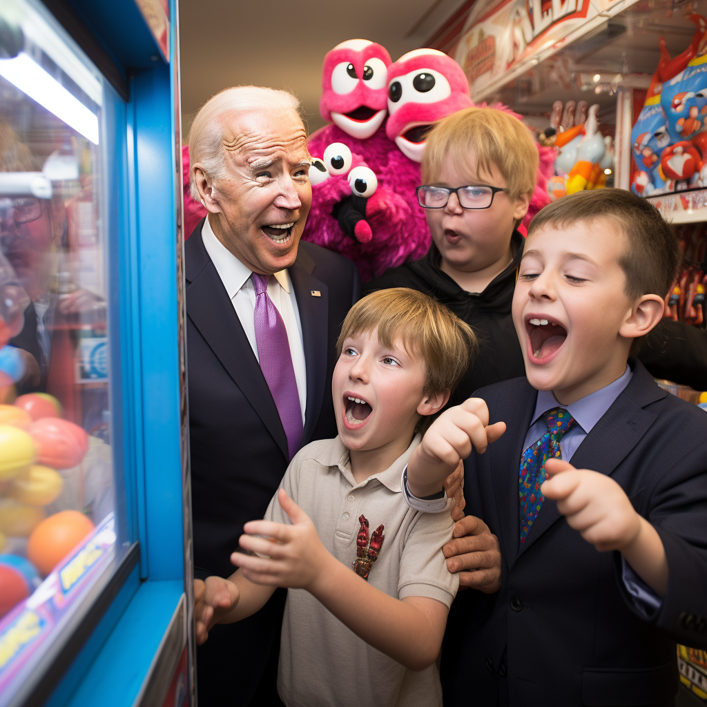 Confused Joe Biden stuck in claw machine