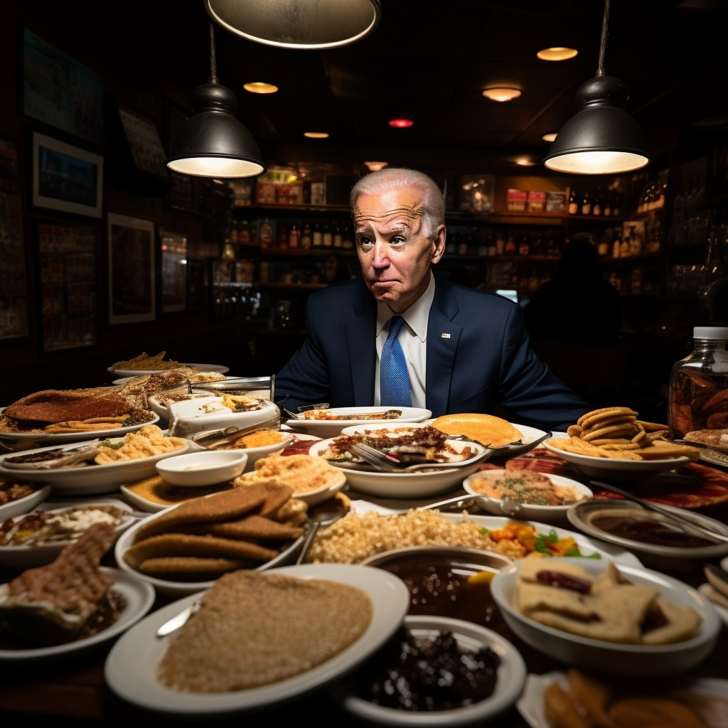 Joe Biden enjoying a diverse food spread  ?️