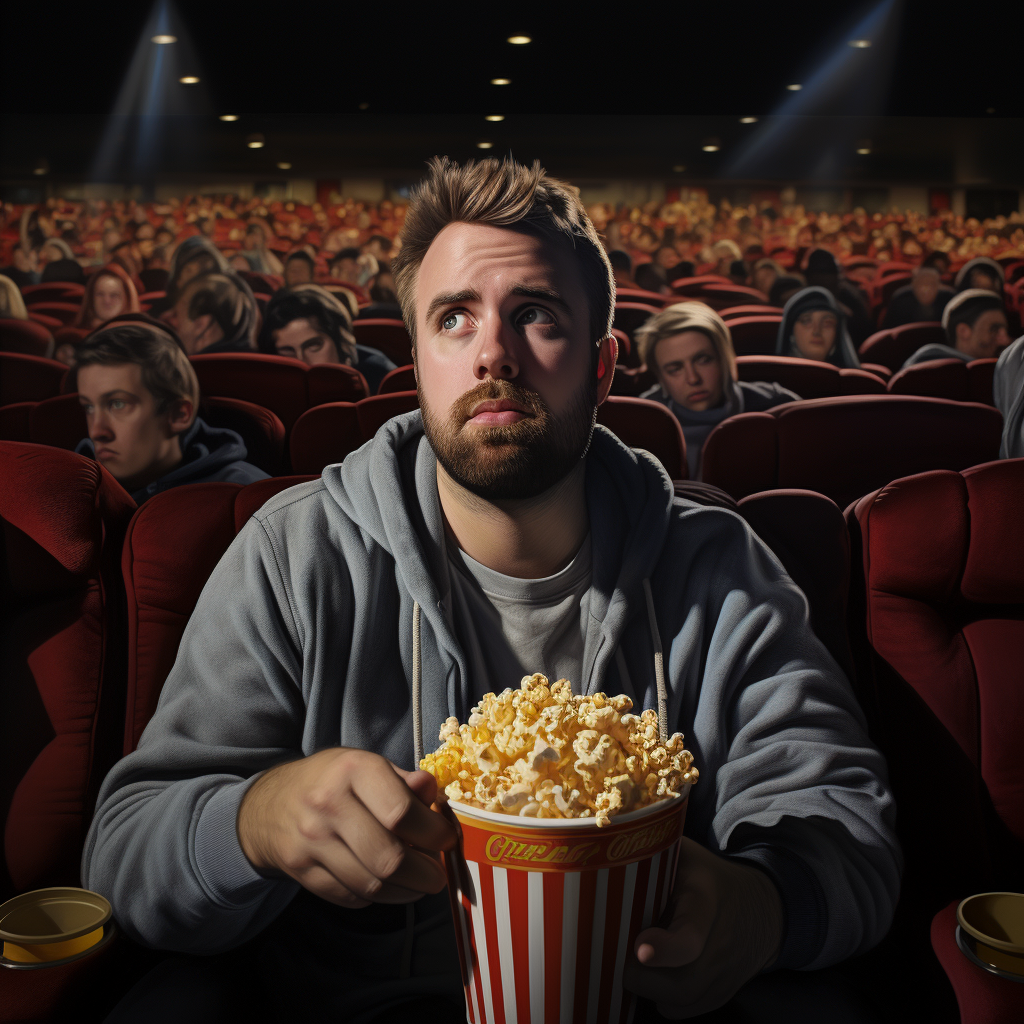 Joey Sturgis enjoying popcorn in movie theater