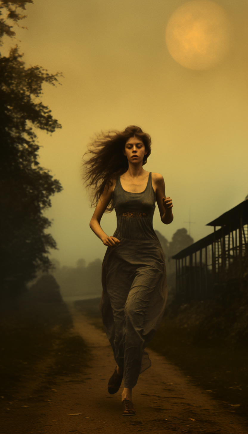 Disheveled woman jogging on running track