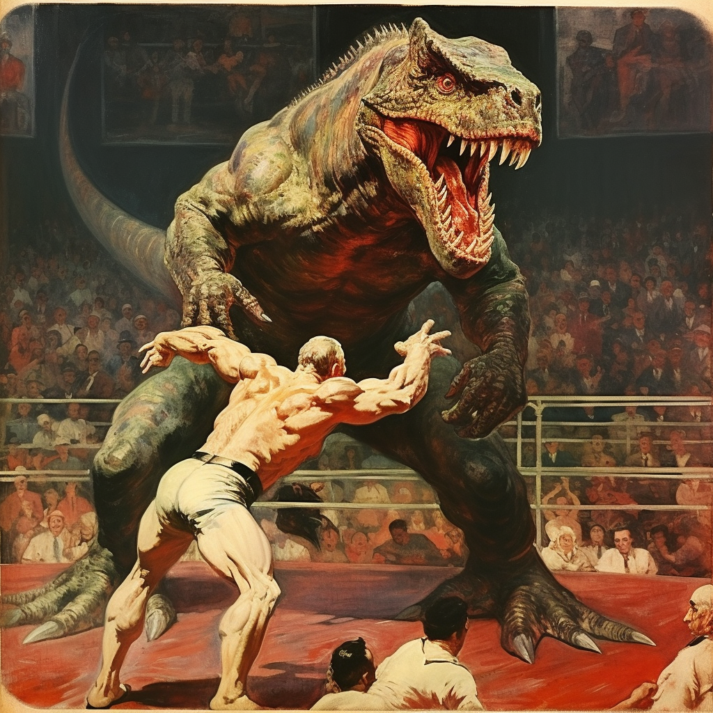 John Cena wrestling a huge T-Rex