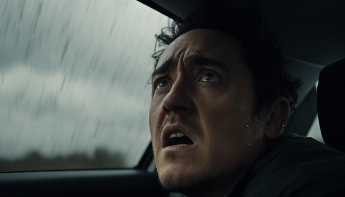 Close-up shot of John Cusack driving in cloudy weather