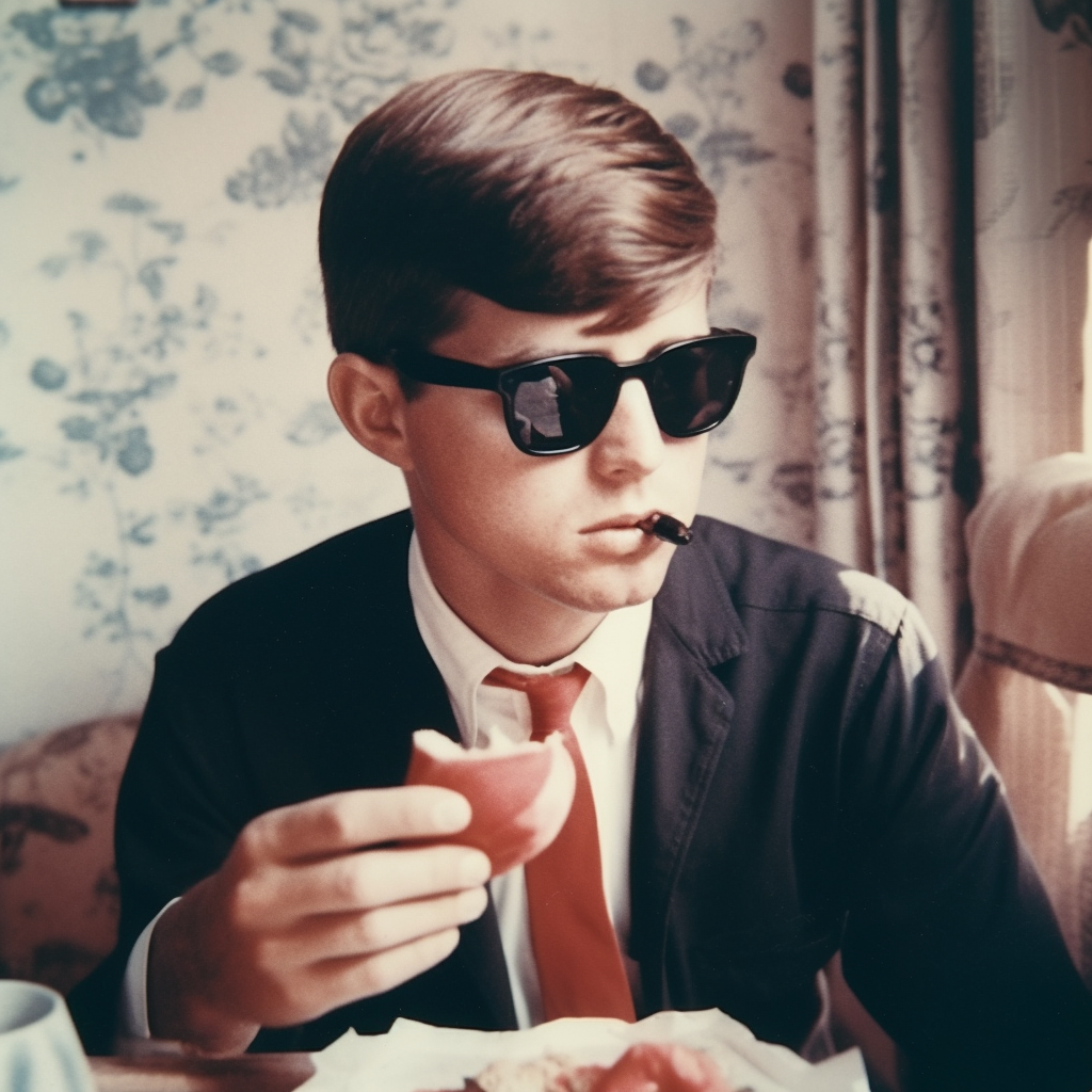 John Kennedy enjoying a strawberry