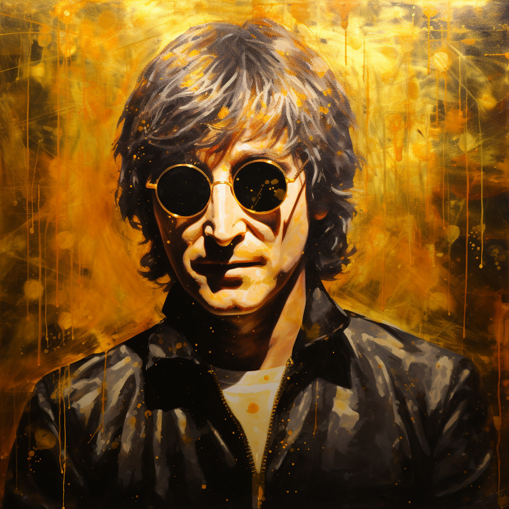 John Lennon with Textured Gold Leaf and Brush Strokes