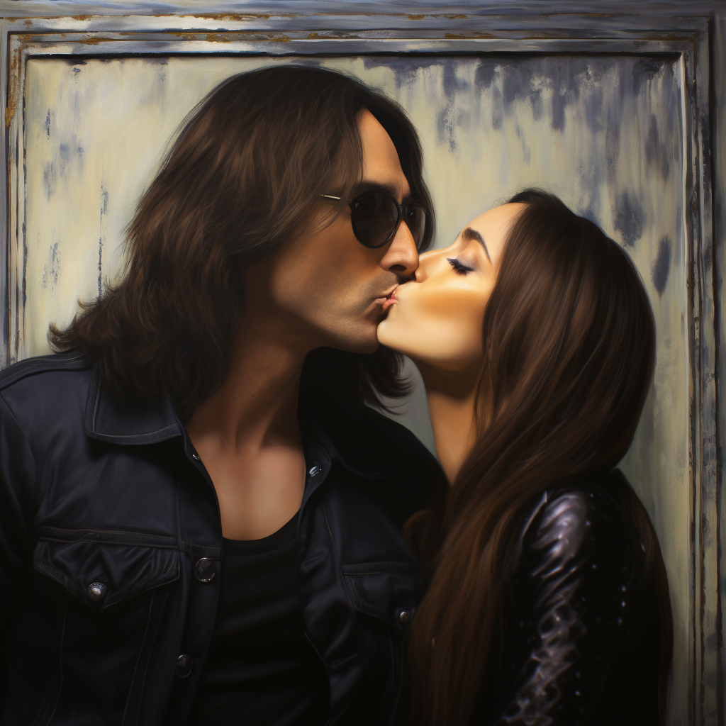 John Lennon kissing Mona Lisa hyperrealistic artwork