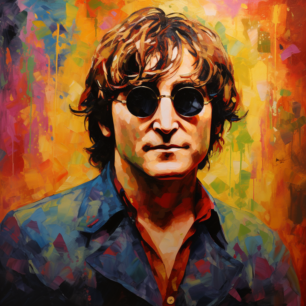 John Lennon artwork with thick gold leaf brush strokes