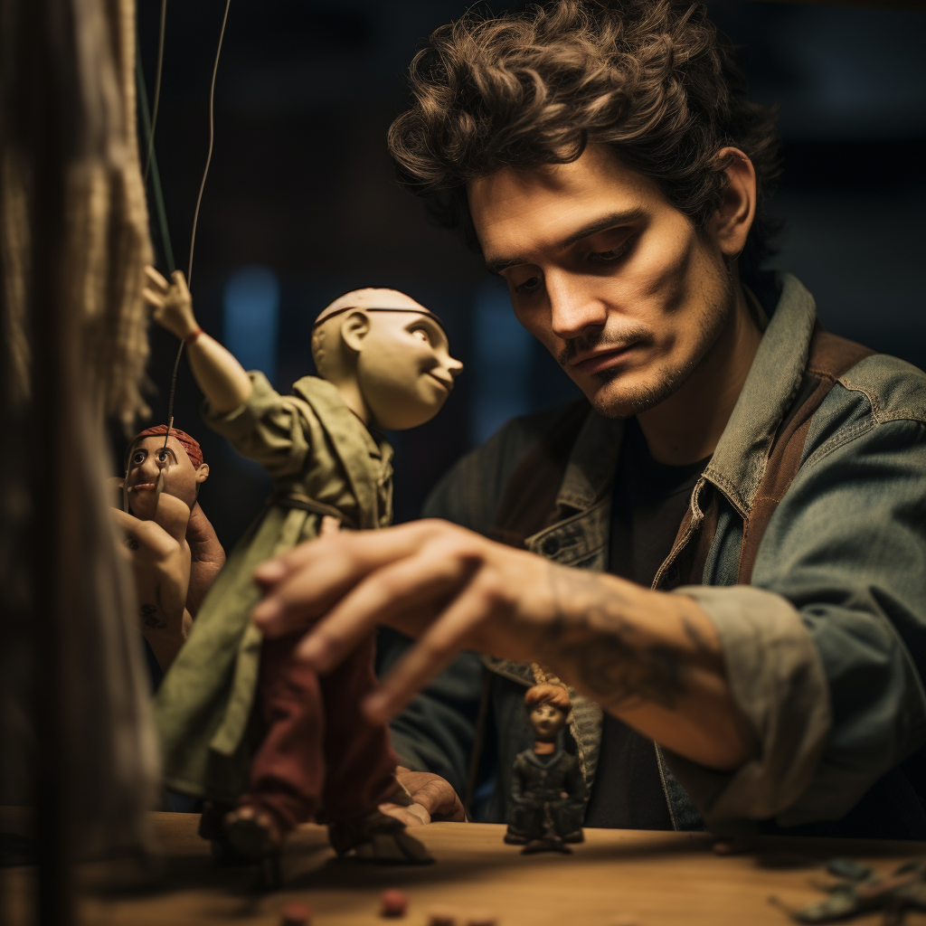 John Mayer playing guitar with marionette