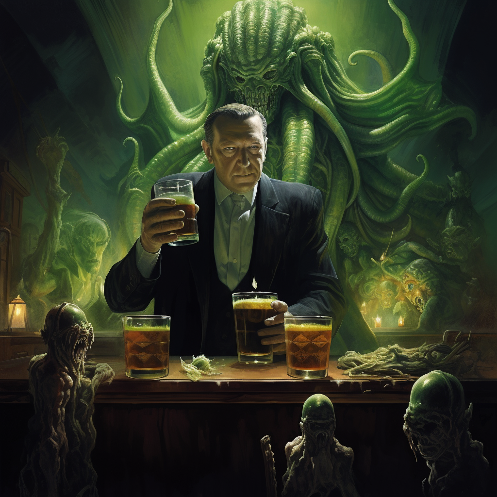 John Wayne and Cthulu in a bar