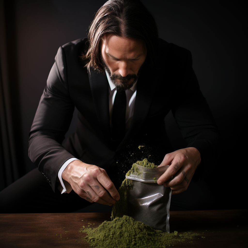 John Wick pouring kratom powder bag