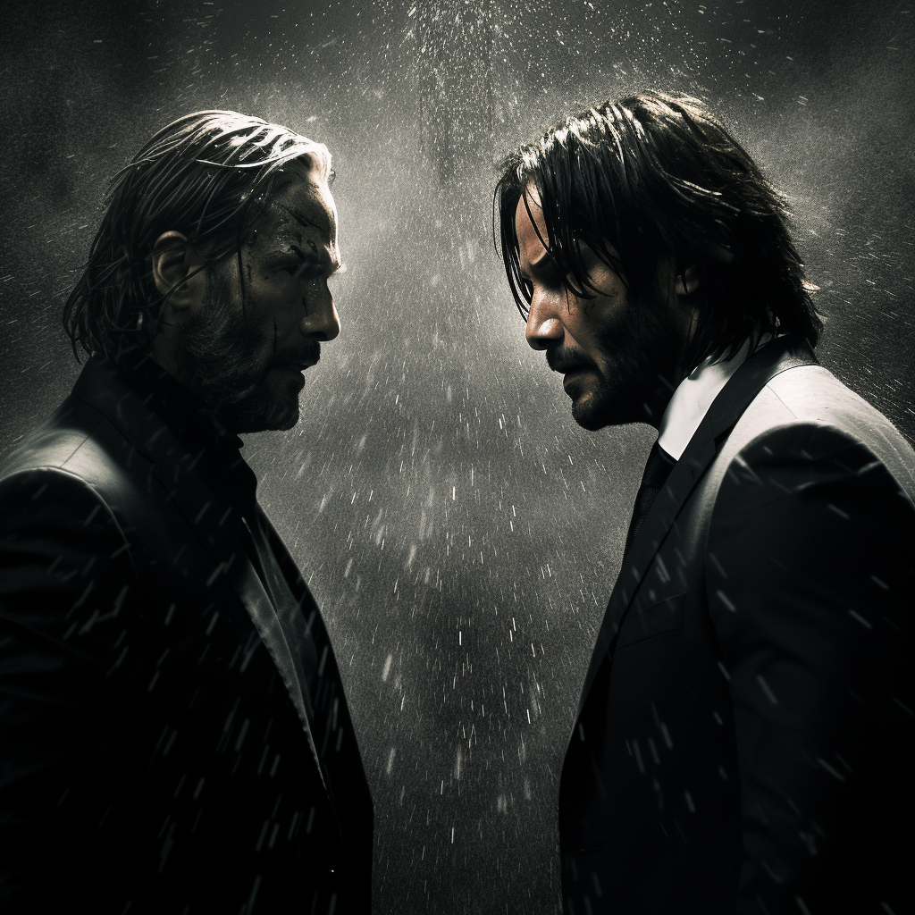 John Wick and Neo Facing Each Other