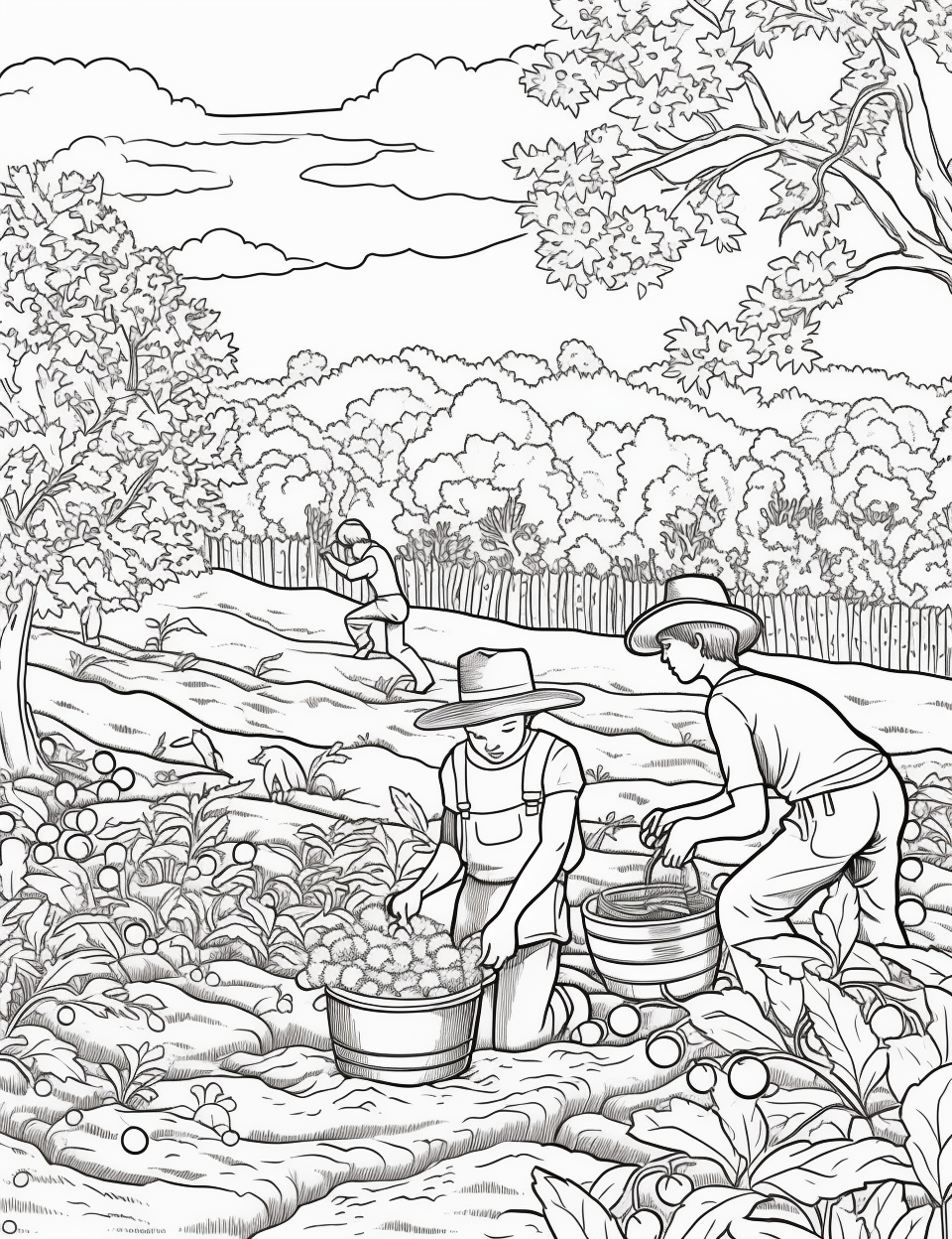 Johnny Appleseed planting trees with children