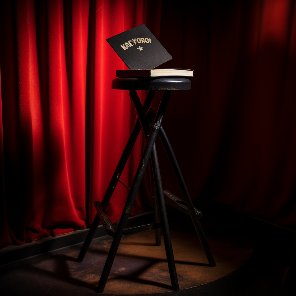 Joke book on stool in comedy club