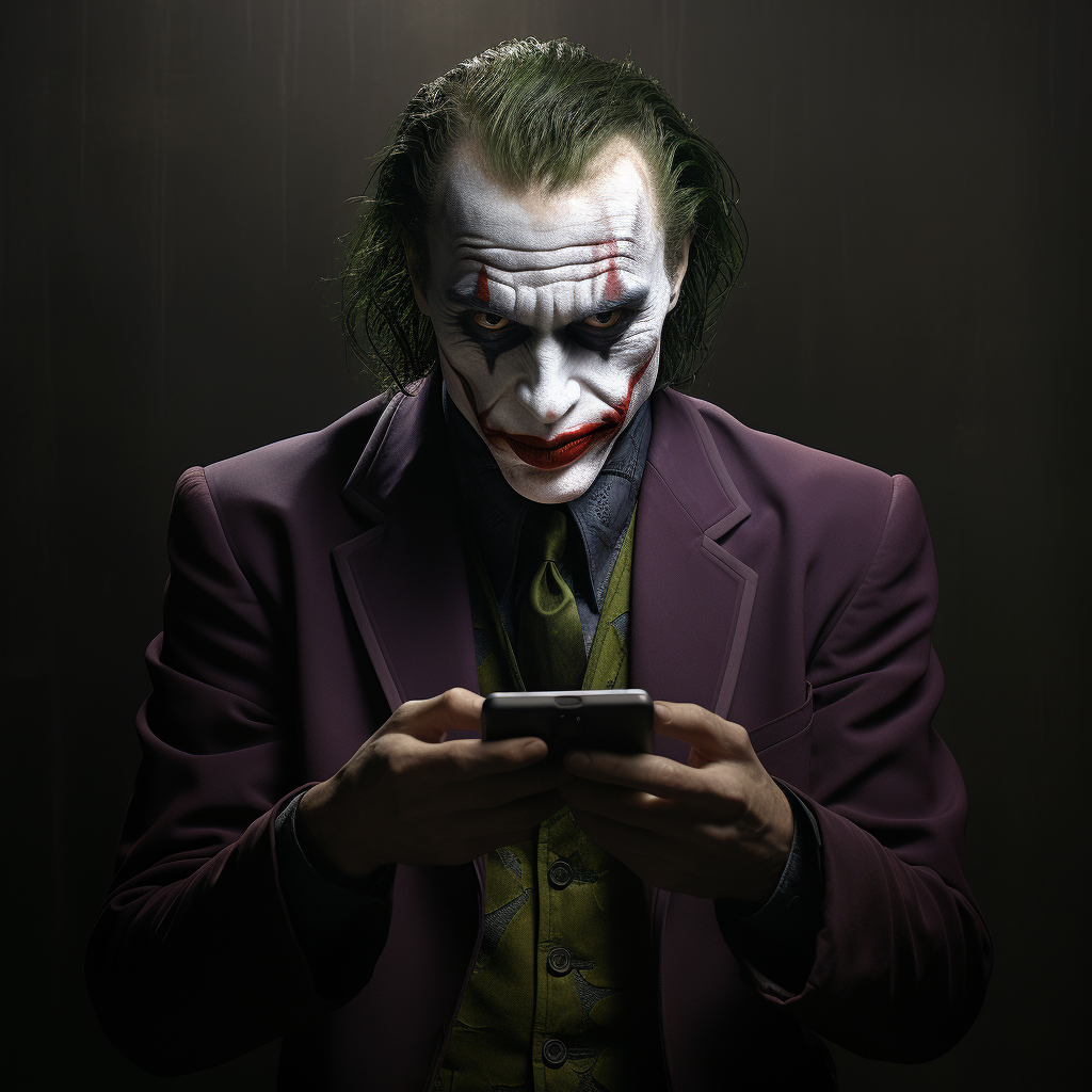 Joker holding canvas in front camera