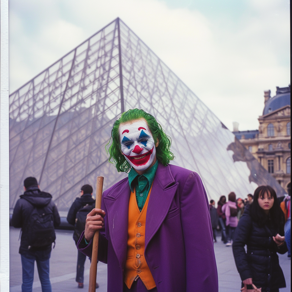 Joker at Louvre Pyramid in Paris