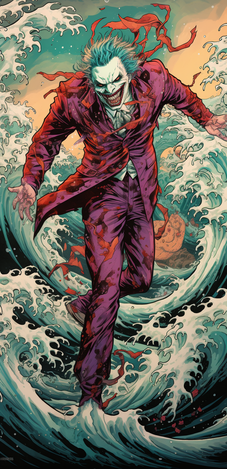 Joker on Shark Back in Vibrant Comics Style